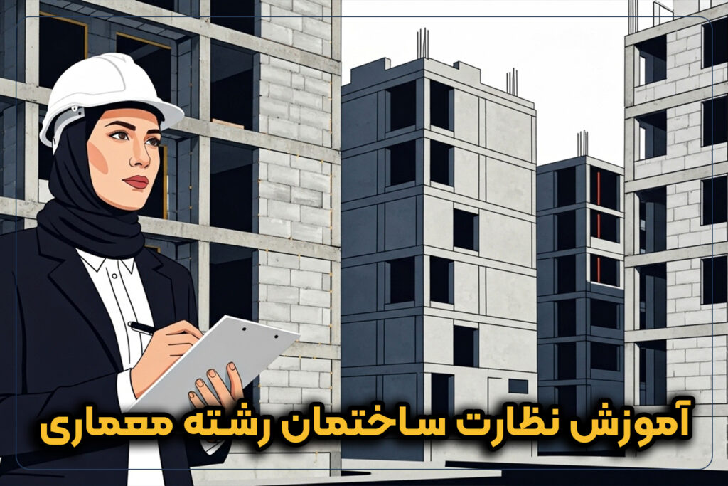 مهندس ناظر معماری در حال بررسی نقشه و نوشتن گزارش در کارگاه ساختمانی – کاور مقاله آموزش نظارت ساختمان رشته معماری